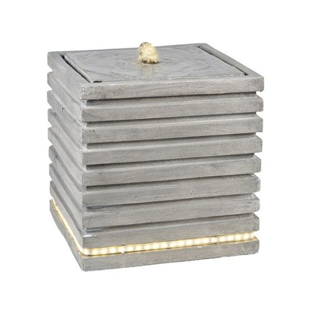 Lumineo 35cm Light Grey Modern Square Ribbed Water Fountain With LEDs 3 Lumineo 35cm Light Grey Modern Square Ribbed Water Fountain With LEDs